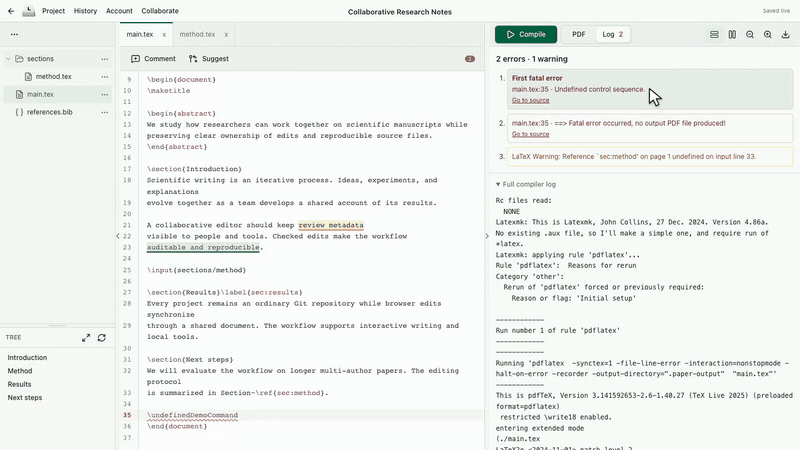 Opening Git access for a live LaTeX Coder project